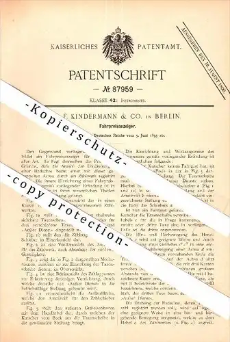 Original Patent - C.F. Kindermann & Co. in Berlin , 1895 , Fahrpreisanzeiger , Taxameter , Taxi , Taxe !!!