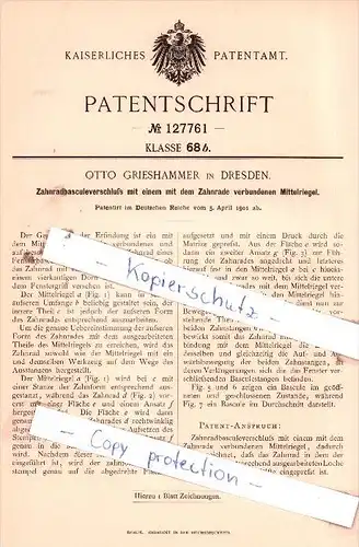 Original Patent  - Otto Grieshammer in Dresden , 1901 , Zahnradbasculeverschluß !!!