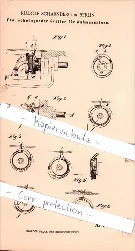 Original Patent  - R. Scharnberg in Berlin , 1901 , Frei schwingender Greifer für Nähmaschinen !!!