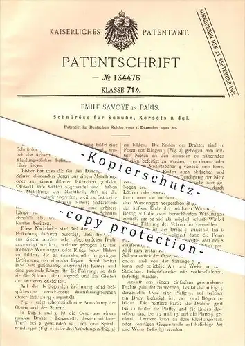 original Patent - Emile Savoye , Paris , 1901 , Schnüröse für Schuh , Korsett , Kleidung , Bekleidung , Mode , Schneider