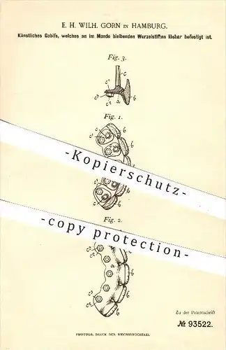 original Patent - E. H. Wilh. Gorn in Hamburg , 1896 , Künstliches Gebiss , Zahn , Zähne , Zahnarzt , Medizin , Gebisse