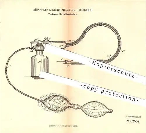 original Patent - Alexander Kennedy Melville in Edinburgh , 1895 , Holzbrandmalerei , Holzgravierung , Holz , Brenner !!