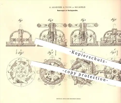 original Patent - H. Redecker & Nauss in Bielefeld , 1880 , Kochapparat , Kochen , Herd , Kochherd , Kessel , Heizung !