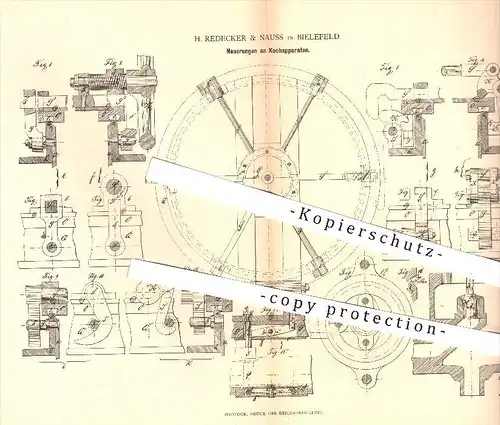 original Patent - H. Redecker & Nauss in Bielefeld , 1880 , Kochapparat , Kochen , Herd , Kochherd , Kessel , Heizung !