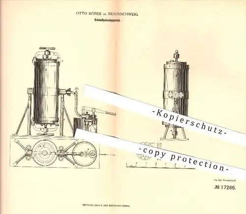 original Patent - Otto Röber in Braunschweig , 1881 , Schnellpökelapparat , Pökel , Pökelfleisch , Salz , Pökelsalz !!!