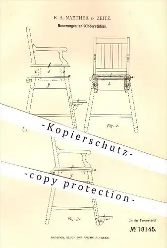 original Patent - E. A. Naether in Zeitz , 1881 , Kinderstuhl , Stuhl , Stühle , Möbel , Möbelbauer , Hauswirtschaft !!