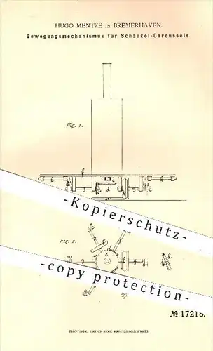 original Patent - Hugo Mentze in Bremerhaven , 1881 , Bewegungsmechnismus für Schaukel - Karussel , Rummel , Jahrmarkt !