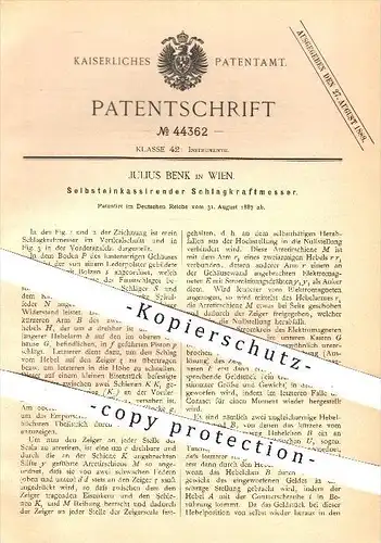 original Patent - Julius Benk in Wien , 1887 , Selbsteinkassierender Schlagkraftmesser , Kraft , Schlagkraft , Jahrmarkt