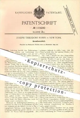 original Patent - Joseph Theodore Robin in New York , 1899 , Korsettverschluss , Korsett , Bekleidung , Mode , Schneider