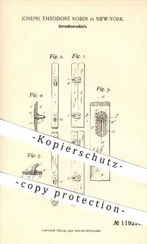 original Patent - Joseph Theodore Robin in New York , 1899 , Korsettverschluss , Korsett , Bekleidung , Mode , Schneider