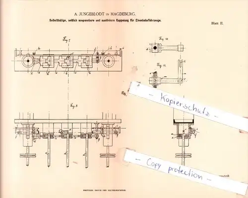 Original Patent  - A. Jungeblodt in Magdeburg , 1887 , Eisenbahnbetrieb !!!