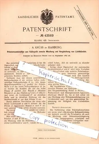 Original Patent  - A. Krüss in Hamburg , 1887 , Prismencombination aus Kalkspath !!!