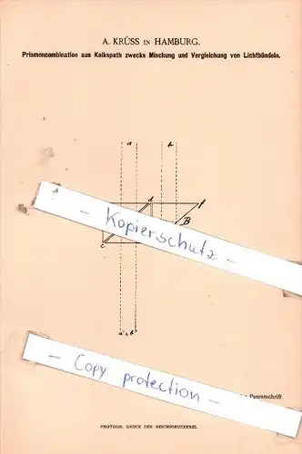 Original Patent  - A. Krüss in Hamburg , 1887 , Prismencombination aus Kalkspath !!!