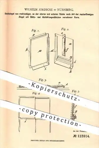 original Patent - Wilhelm Joedecke , Nürnberg , 1900 , Dachziegel , Dach , Ziegel , Ziegelei , Dachdecker , Hochbau !!!