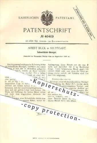 original Patent - Albert Buck in Stuttgart , 1888 , Schreibfeder - Reiniger , Feder , Federn , Schreiben !!!