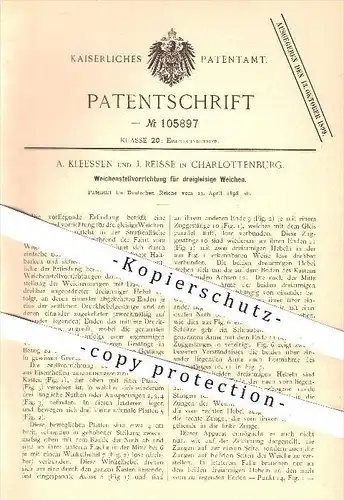 original Patent - A. Kleessen , J. Reisse , Charlottenburg , 1898 , Weichenstellvorrichtung für Weichen , Eisenbahn !!!