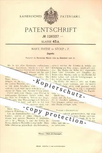 original Patent - Marx Freese in Stolp , 1900 , Zugnetz , Netz , Netze , Fangnetze , Fisch , Fische , Angeln , Fischer !