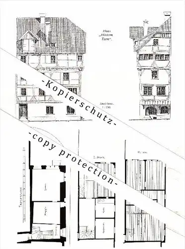 Photographien / Ansichten , 1913 , St. Gallen , Haus zur Hechlen , hinterm Turm , Prospekt , Architektur , Fotos !!