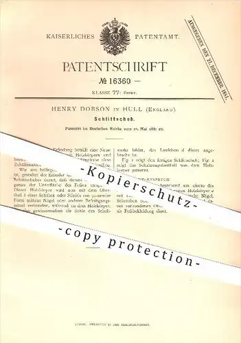 original Patent - Henry Dobson , Hull , England , 1881 , Schlittschuh , Schuh , Schuhe , Sport , Eislaufen , Wintersport
