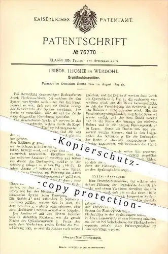 original Patent - Friedr. Thomeé in Werdohl , 1893 , Drahtflechtmaschine , Draht , Drähte , Geflecht , Flechten !!!