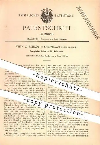 original Patent - Veith & Schadt , Kreuznach , 1886 , Fußbrett für Ruderboote , Boot , Boote , Rudern , Schiff , Schiffe