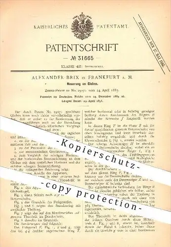 original Patent - Alexander Brix in Frankfurt am Main , 1884 , Globus , Globen , Weltkarte , Welt , Erde , Theodolit !!