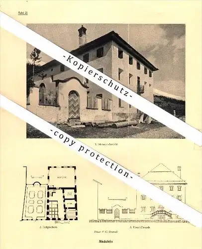 Photographien / Ansichten , 1923 , Madulain und Ponte / Pontresina  Kr. Oberengadin , Prospekt , Architektur , Fotos !!!