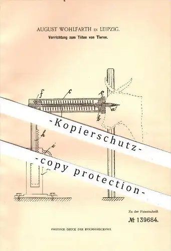 original Patent - August Wohlfarth in Leipzig , 1901 , Apparat zum Töten von Tieren , Schlachterei , Schlachten !!!