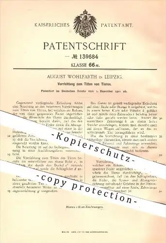 original Patent - August Wohlfarth in Leipzig , 1901 , Apparat zum Töten von Tieren , Schlachterei , Schlachten !!!