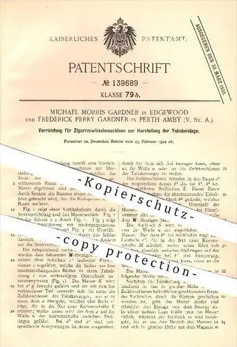 original Patent - M. Morris Gardner in Edgewood u. F. Perry Gardner in Perth Amby , USA , 1902 , Zigarrenwickeln , Tabak