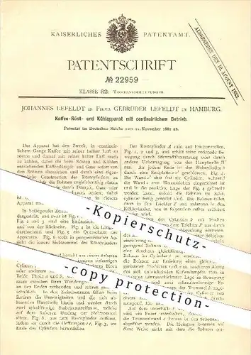 original Patent - Joh. Lefeldt , Gebrüder Lefeldt , Hamburg , 1882 , Kaffeerröstapparat , Kühlapparat , Kaffee , Rösten