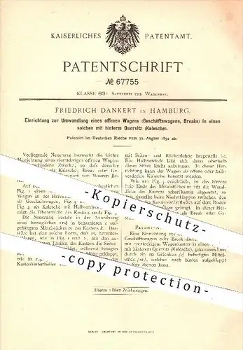 original Patent - Friedrich Dankert in Hamburg , 1892 , Umwandlung eines offenen Wagens , Wagen , Wagenbau , Fahrzeugbau