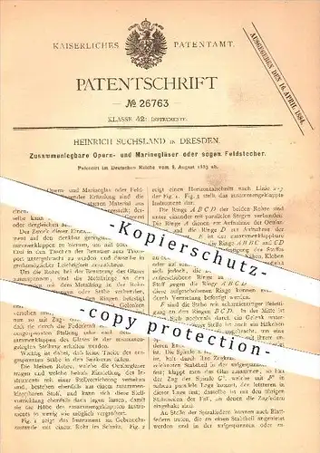 original Patent - Heinrich Suchsland in Dresden , 1883 , Zusammenlegbares Opernglas , Marineglas , Feldstecher , Glas !!
