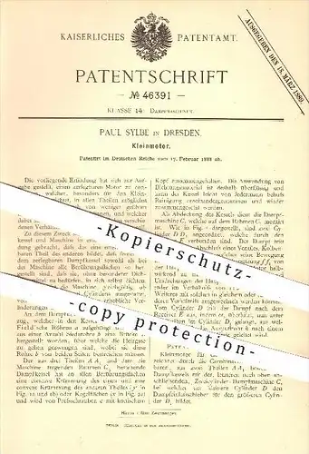 original Patent - Paul Sylbe in Dresden , 1888 , Kleinmotor , Motor , Motoren , Dampfmaschine , Dampfmaschinen !!!
