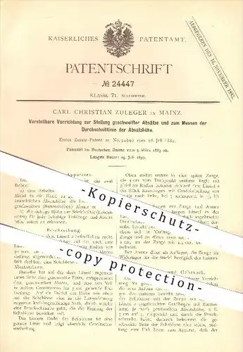 original Patent - Carl Ch. Zuleger , Mainz , 1883 , Vorrichtung zum Formen und Messen für Absätze , Schuhe , Schuster !!
