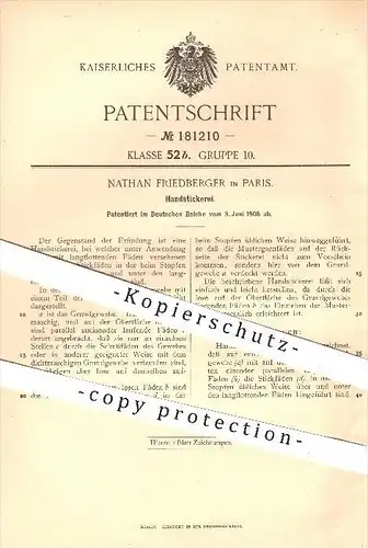 original Patent - Nathan Friedberger in Paris , 1905 , Handstickerei , Sticken , Stickerei , Handarbeit !!!