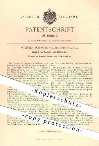 original Patent - Wilhelm Schroer in Dahlerbrück , 1898 , Support zum Konisch- und Balligdrehen , Drehen , Dreher !!!