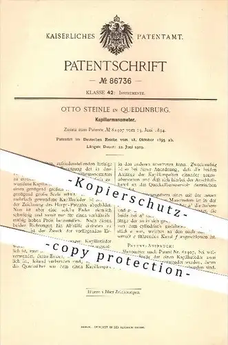 original Patent - Otto Steinle in Quedlinburg , 1895 , Kapillarmanometer , Kapillar , Manometer , Instrumente !!!