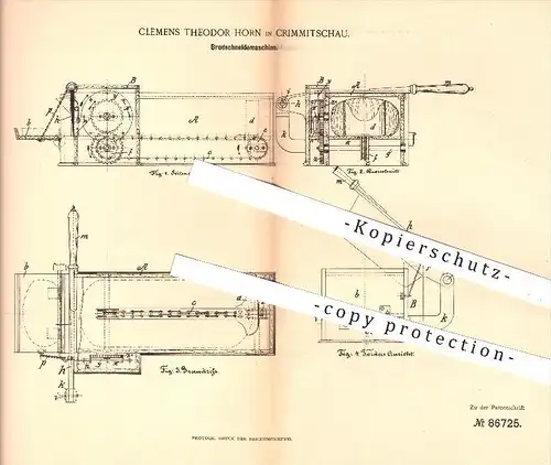 original Patent - Clemens Theodor Horn , Crimmitschau , 1895 , Brotschneidemaschine , Brot , Schneidemaschine , Haushalt