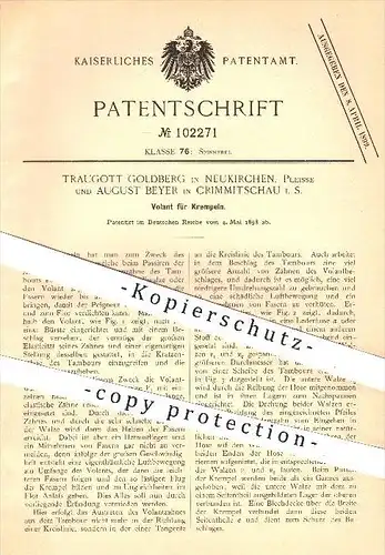 original Patent - Traugott Goldberg , Neukirchen , Pleisse , August Beyer , Crimmitschau . 1898 , Volant für Krempeln