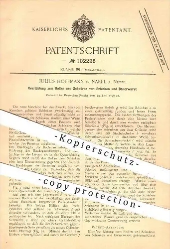 original Patent - Julius Hoffmann in Nakel a. Netze , 1898 , Vorrichtung zum Rollen & Schnüren von Schinken u. Wurst !!