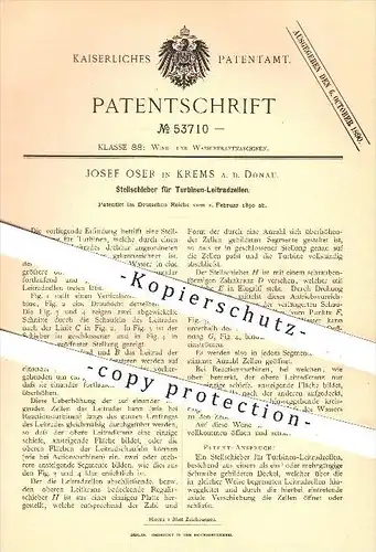 original Patent - Josef Oser in Krems , Donau , 1890 , Stellschieber für Turbinen - Leitradzellen , Wasserkraft !!