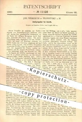 original Patent - Joh. Weikerth in Frankfurt am Main , 1880 , Stoßpropeller für Schiffe , Propeller , Schiff , Schiffbau