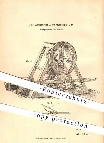 original Patent - Joh. Weikerth in Frankfurt am Main , 1880 , Stoßpropeller für Schiffe , Propeller , Schiff , Schiffbau
