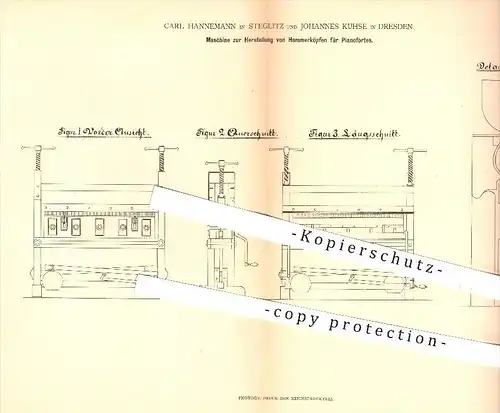 original Patent - C. Hannemann in Steglitz , J. Kuhse in Dresden , 1879 , Hammerköpfe für Pianofortes , Piano , Musik !!