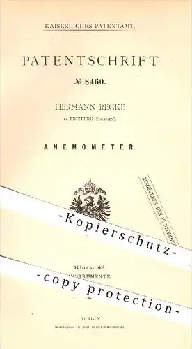 original Patent - Hermann Recke in Freiberg , 1879 , Anemometer , Zählwerk , Zählwerke , Zählen , Zahnrad !!!