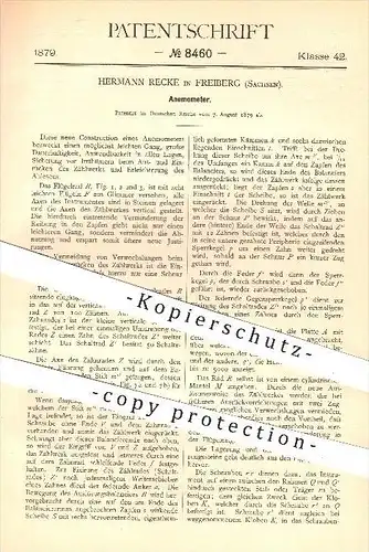 original Patent - Hermann Recke in Freiberg , 1879 , Anemometer , Zählwerk , Zählwerke , Zählen , Zahnrad !!!