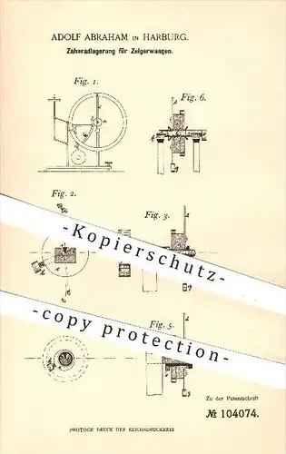 original Patent - Adolf Abraham in Harburg , 1898 , Zahnradlagerung für Zeigerwaagen , Waage , Waagen , Wiegen , Zahnrad