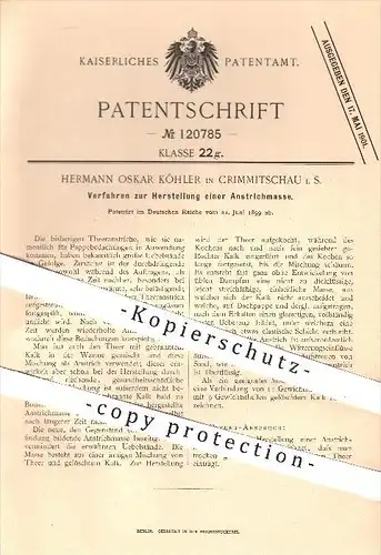 original Patent - Hermann Oskar Köhler in Crimmitschau , 1899 , Herstellung einer Anstrichmasse , Kalk , Teer , Anstrich