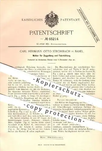 original Patent - Carl H. O. Strohbach in Basel , 1891 , Melder für Zuggattung u. Fahrrichtung , Eisenbahn , Eisenbahnen